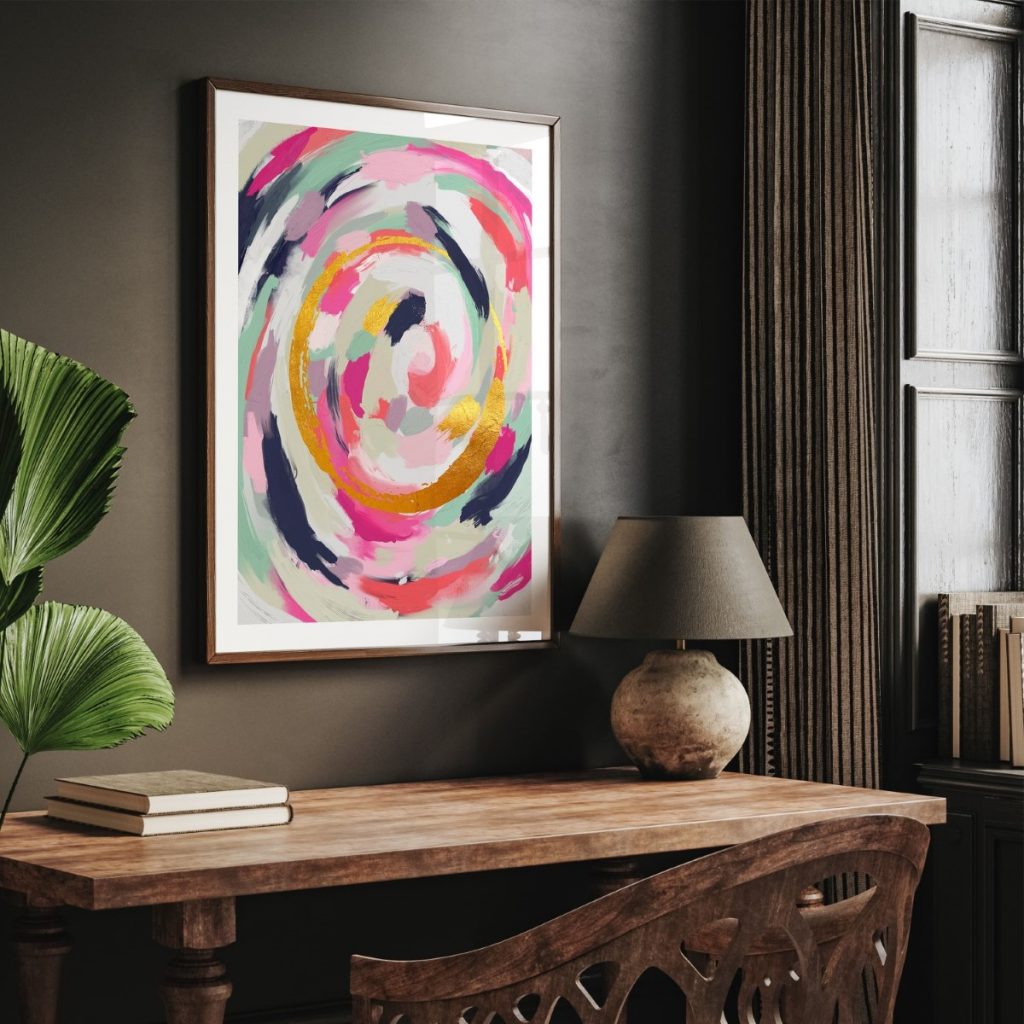 Abstract Colorful Spiral Gold Accents – Home Decor