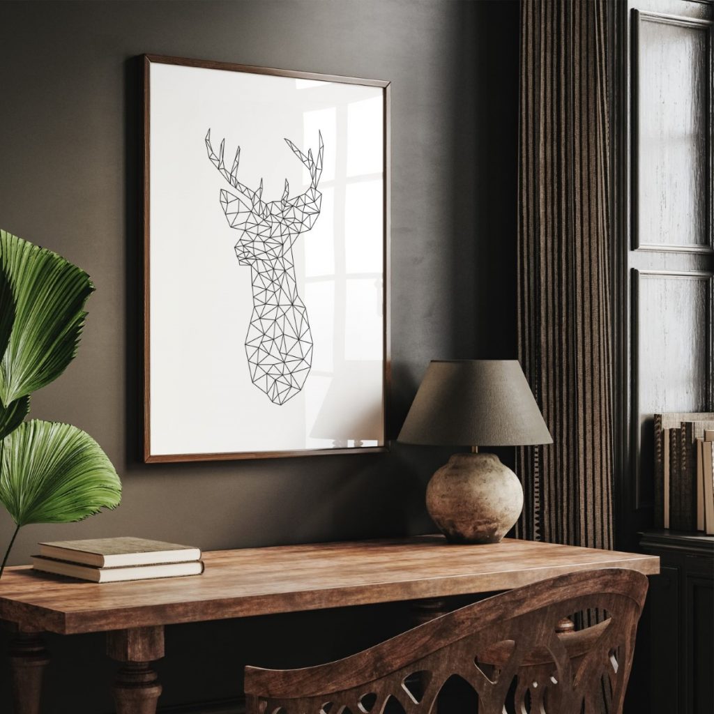 Geometric Deer Head with Antlers – Wall Hanging