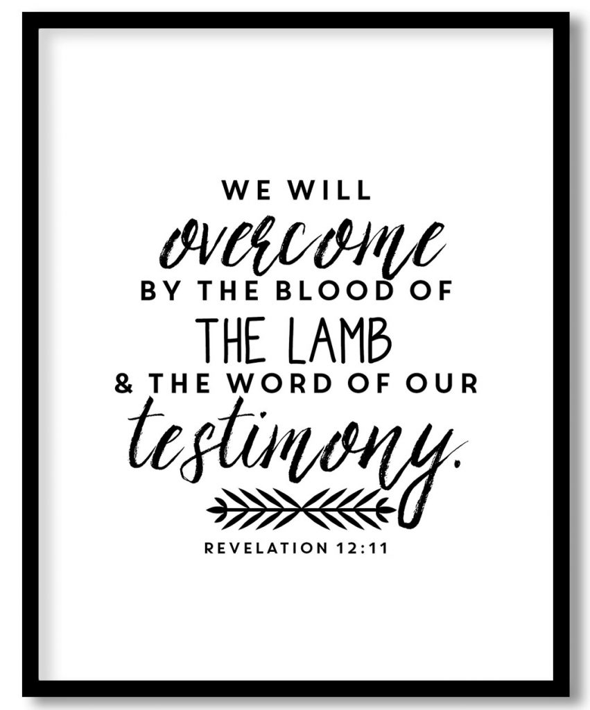 Bible Verse art print framed art scripture Christian wall art decor typography disciple testimony, we will overcome - Revelation 12:11