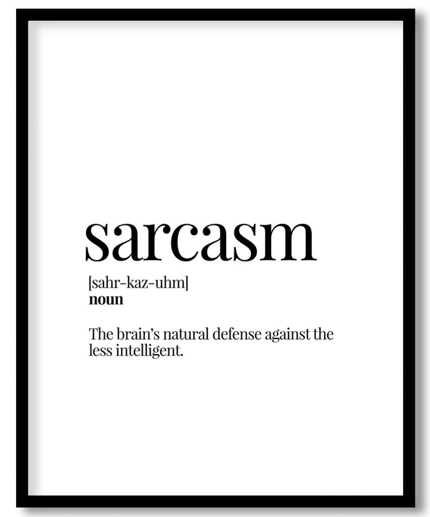 Sarcasm - Funny Dictionary Definition - Witty series - Wall Decor, Framed Art for cafe, restaurant, bar - Choose size & custom frame color