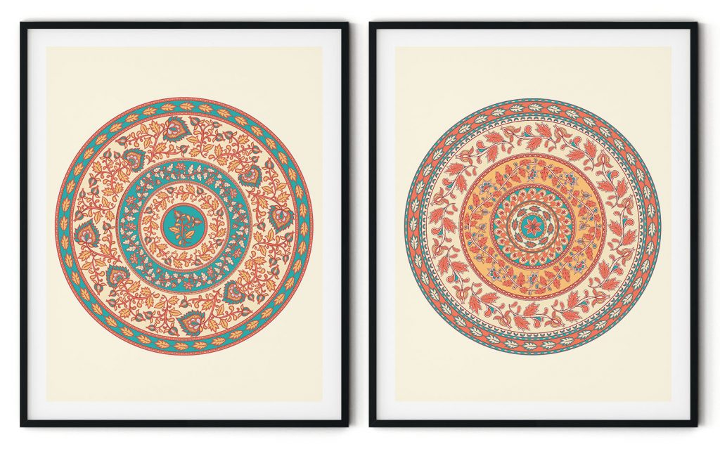 Set of 2 Circular kalamkari floral art