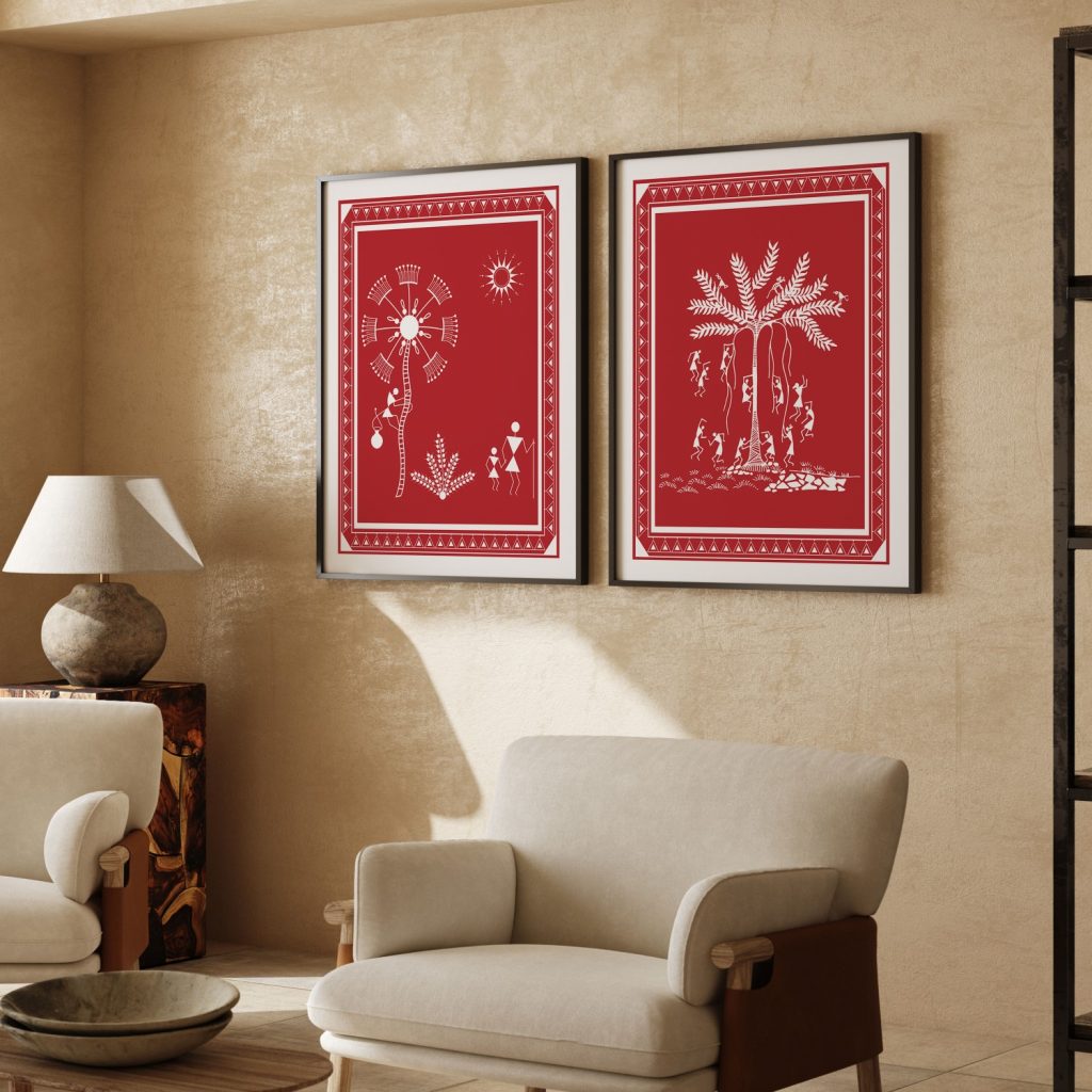 Warli Dancing and Tree Climbing – Wall Painting
