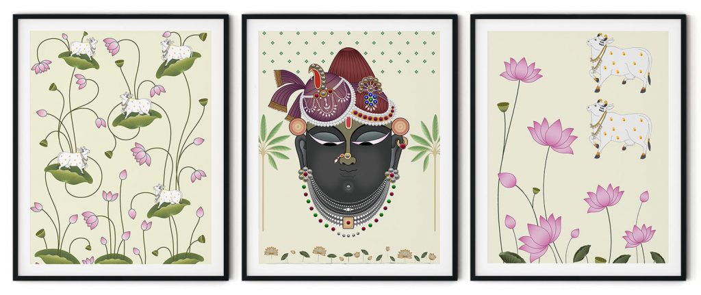 Set of 3 traditional pichwai painting shrinathji