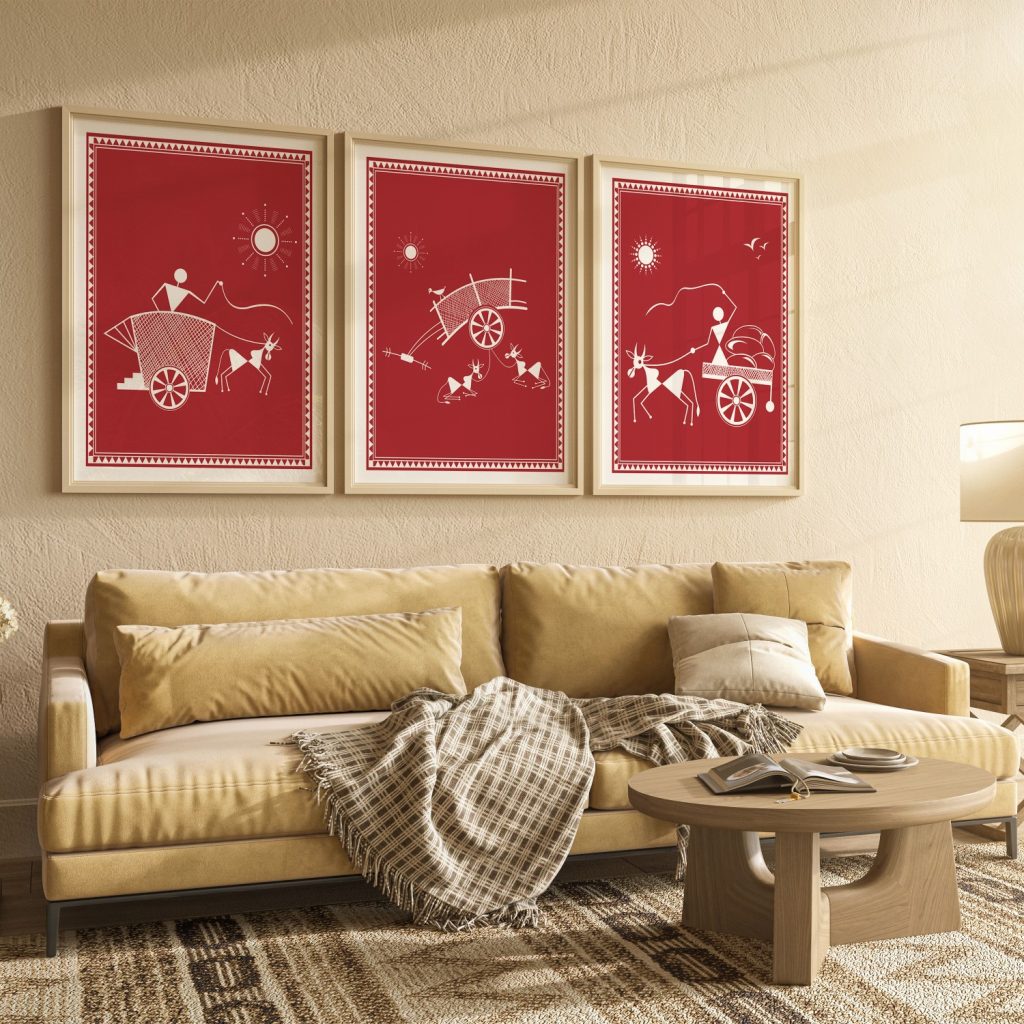 Warli Rural Bullock Carts – Wall Art