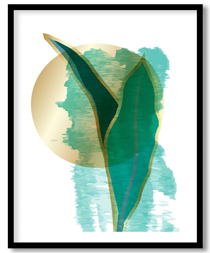 Minimalistic gold green leaves abstract