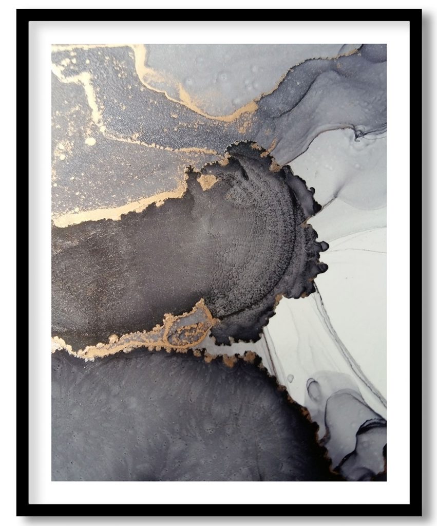 Watercolor abstract gray golden fluid ink art