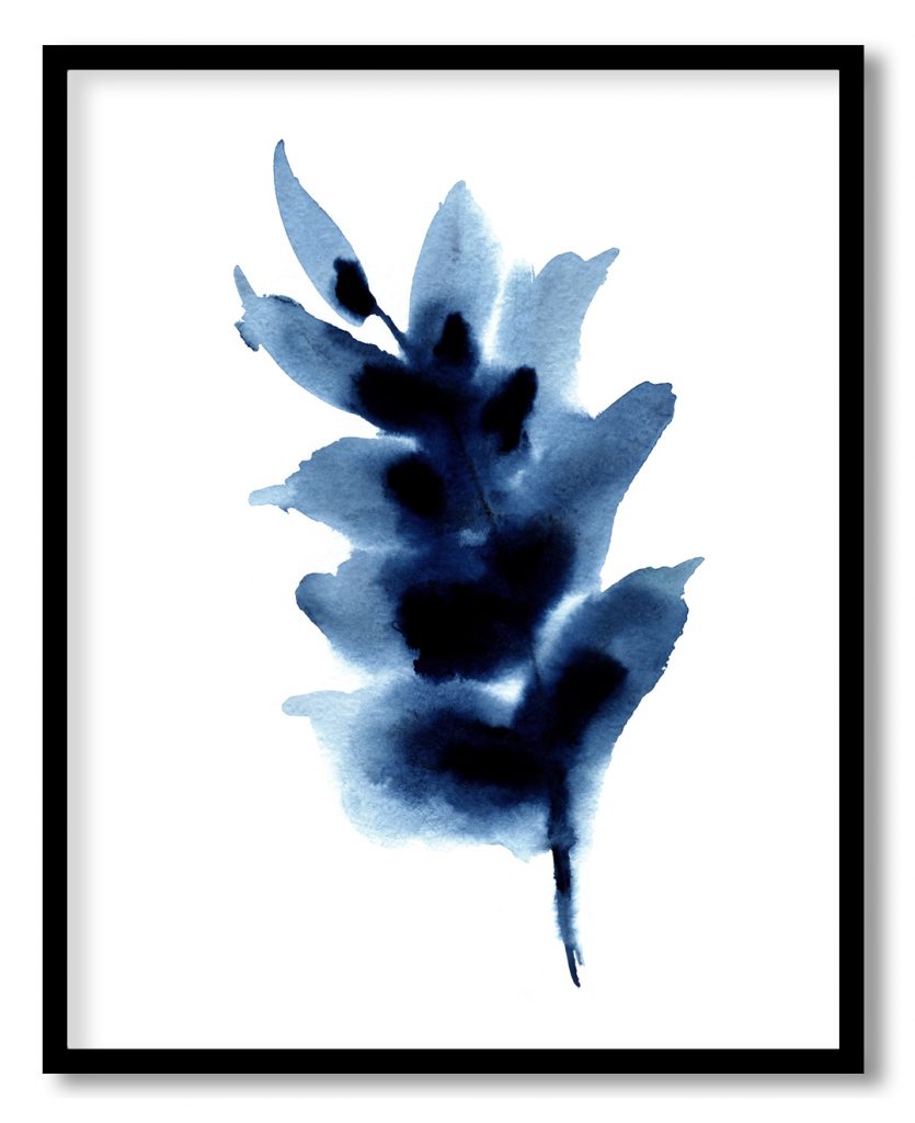 Indigo watercolor spring leaf
