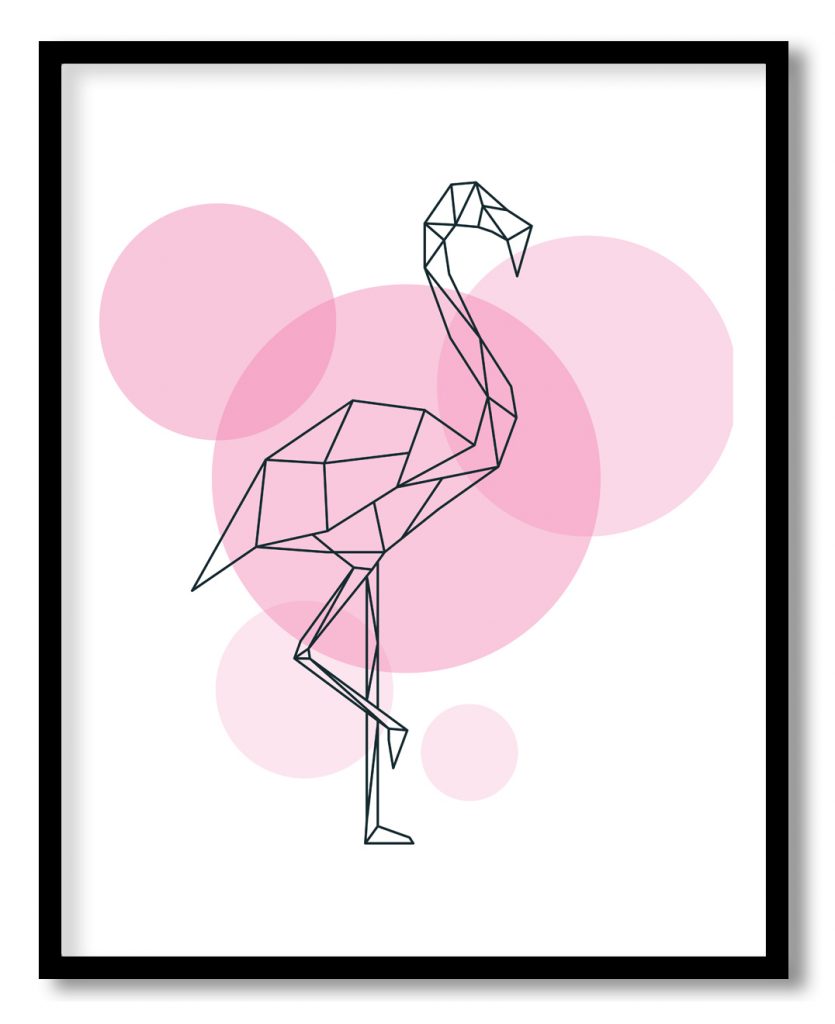 Romantic line drawing geometrical flamingo