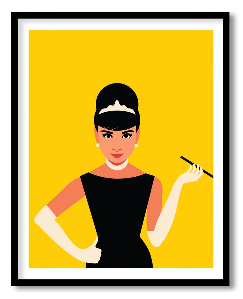 Yellow black silhouette of Audrey Hepburn