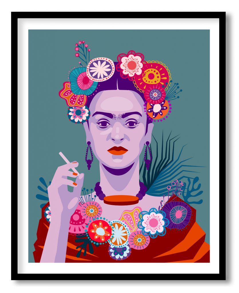 Beautiful floral portrait of Frida Kahlo