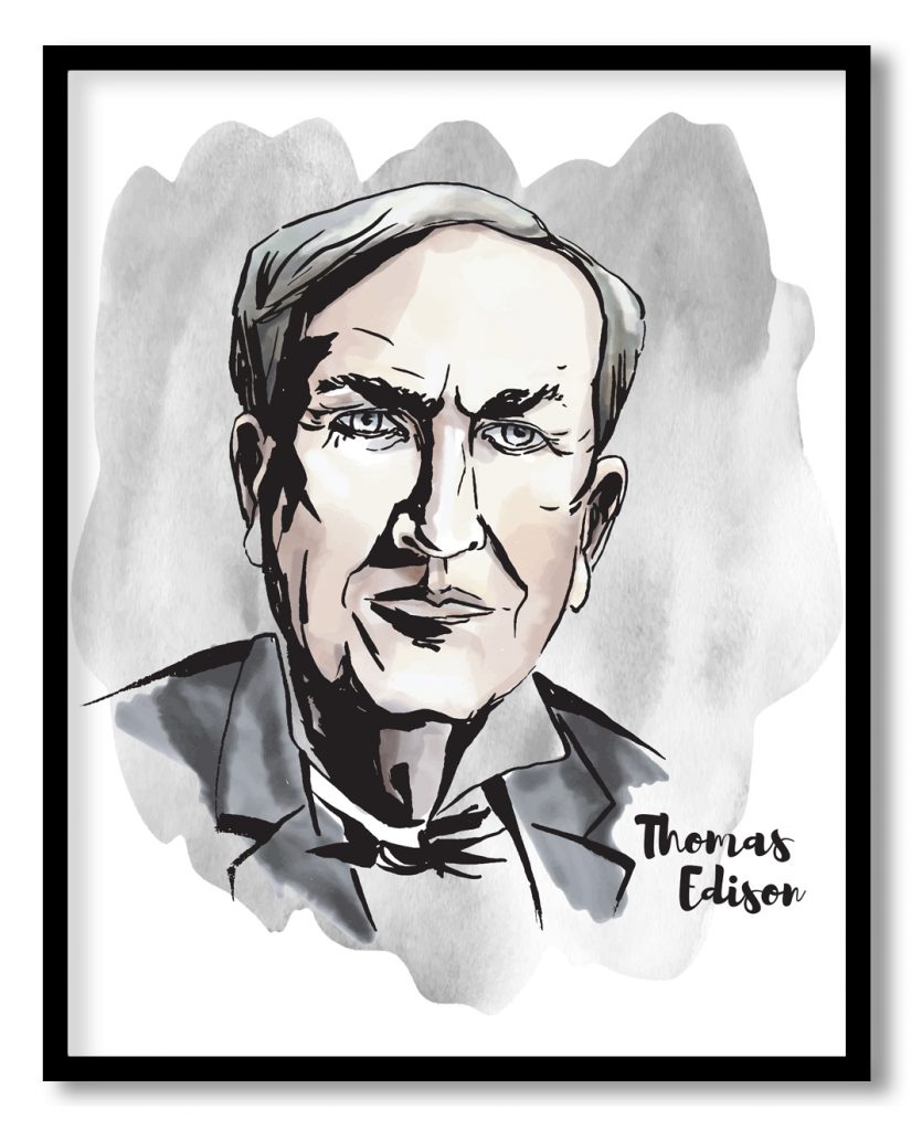 Watercolor portrait of Thomas Edison
