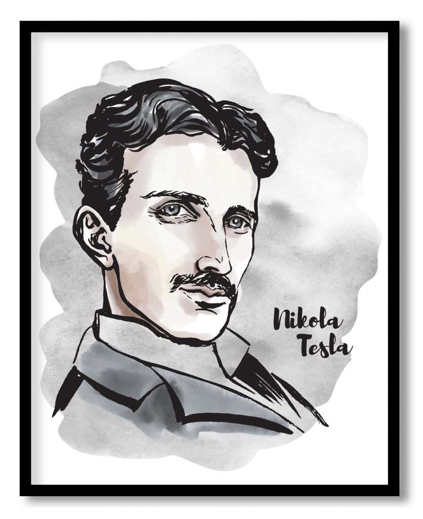 Watercolor portrait of Nikola Tesla