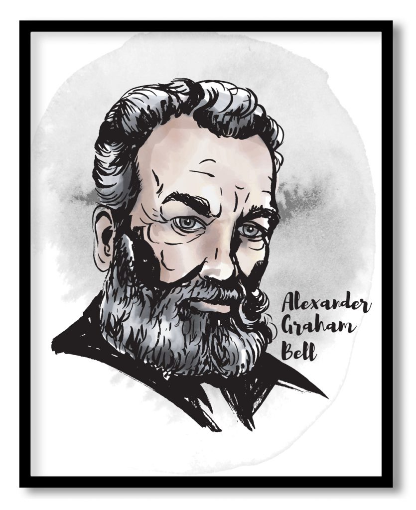 Watercolor portrait of Alexander Graham Bell