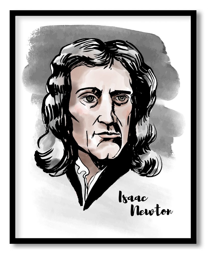 Watercolor portrait of Isaac newton