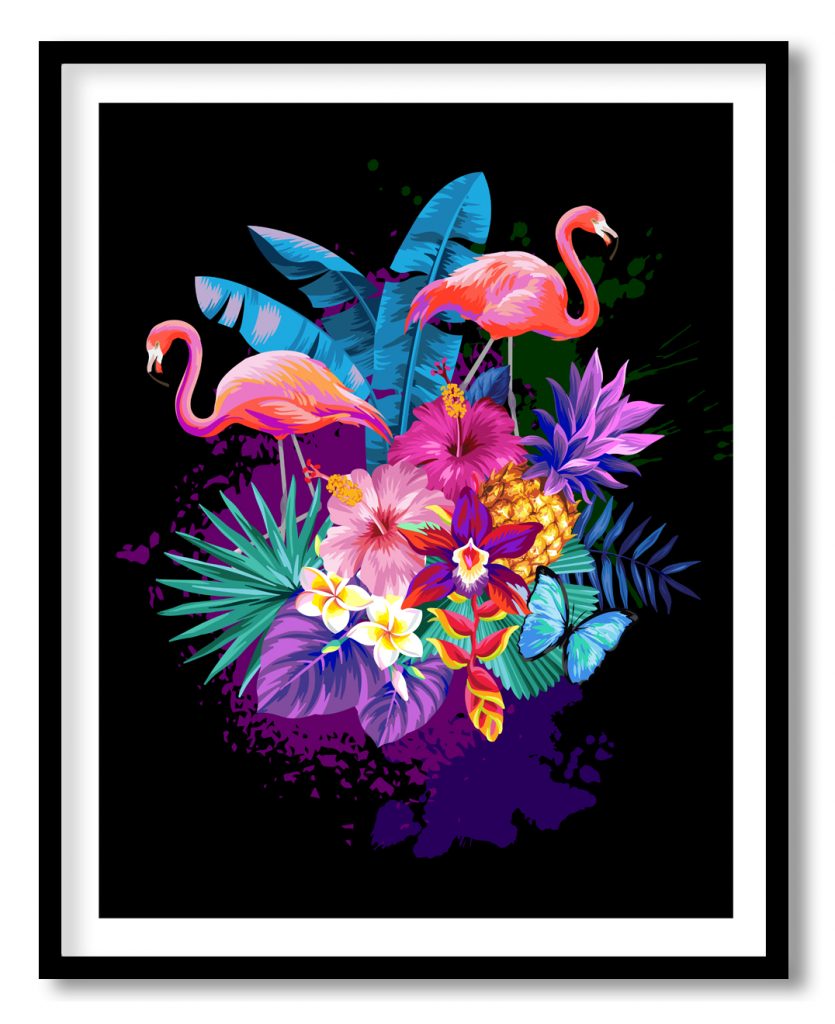 Colorful floral flamingo