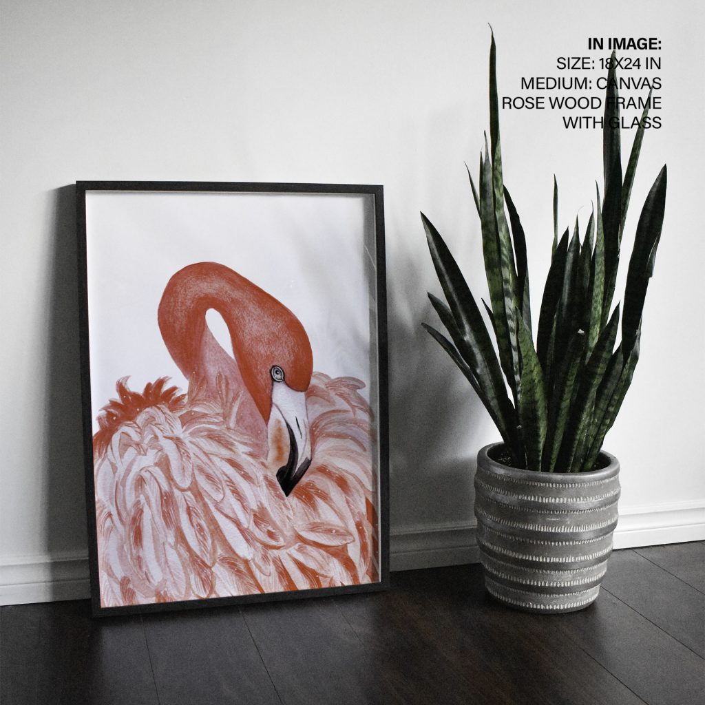 Nature Pink Flamingo Preening – Wall Art