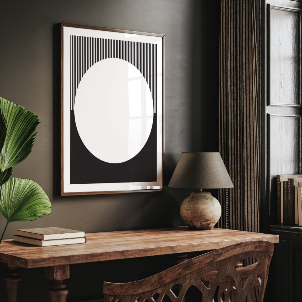 Minimalist White Circle Black Lines – Wall Painting
