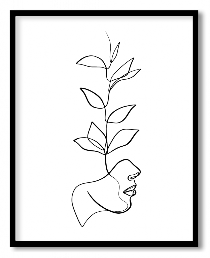 Line drawing face with plant