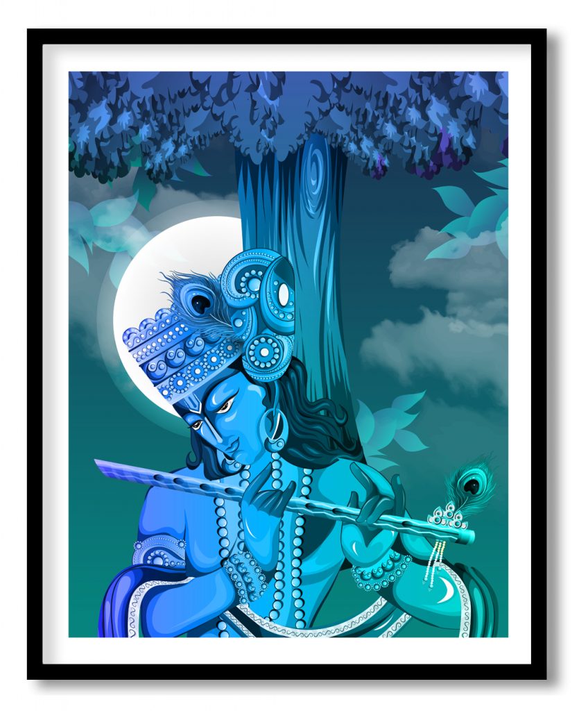 Lord Krishna at night with beautiful moon