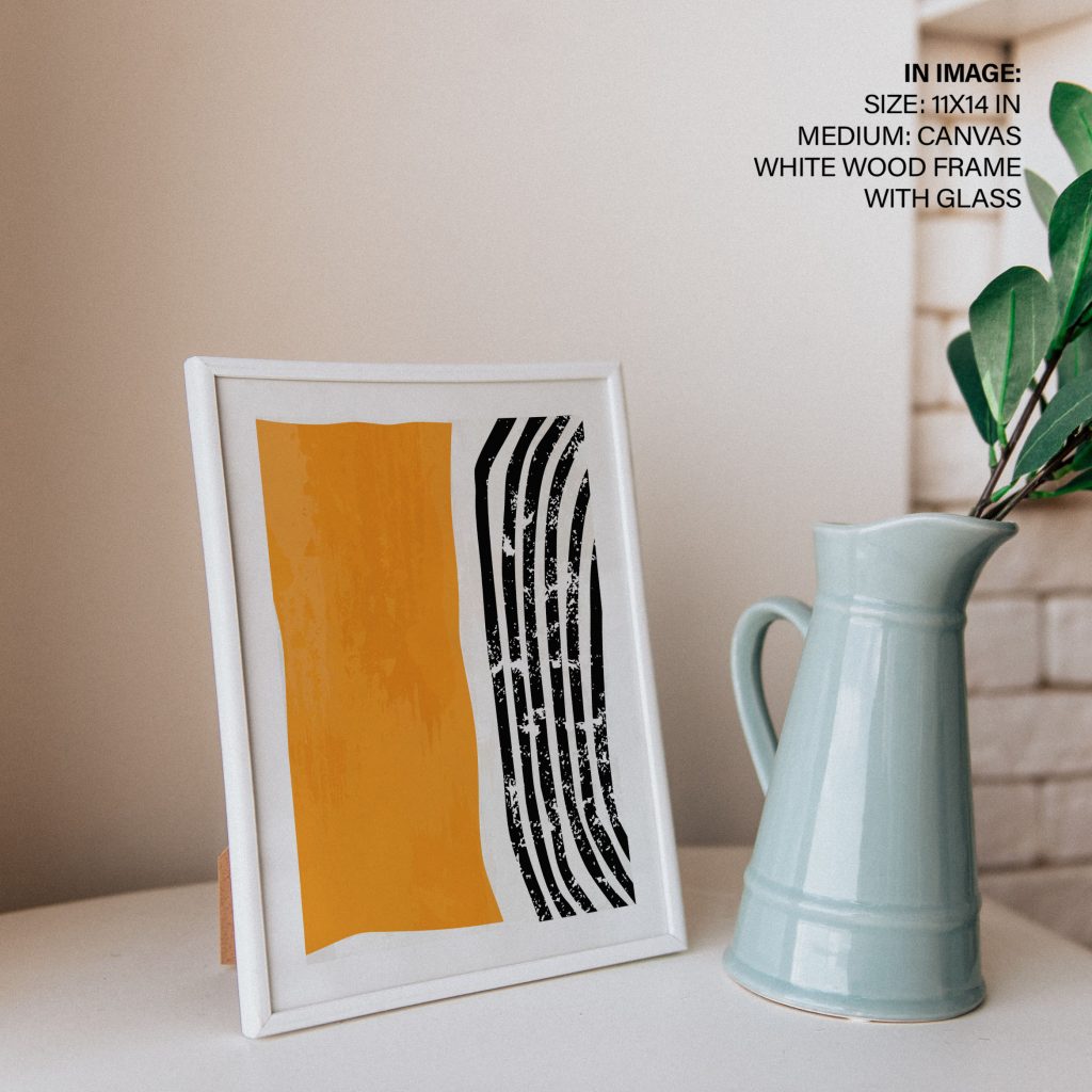 Abstract Orange Shape Black White Stripes – Wall Painting