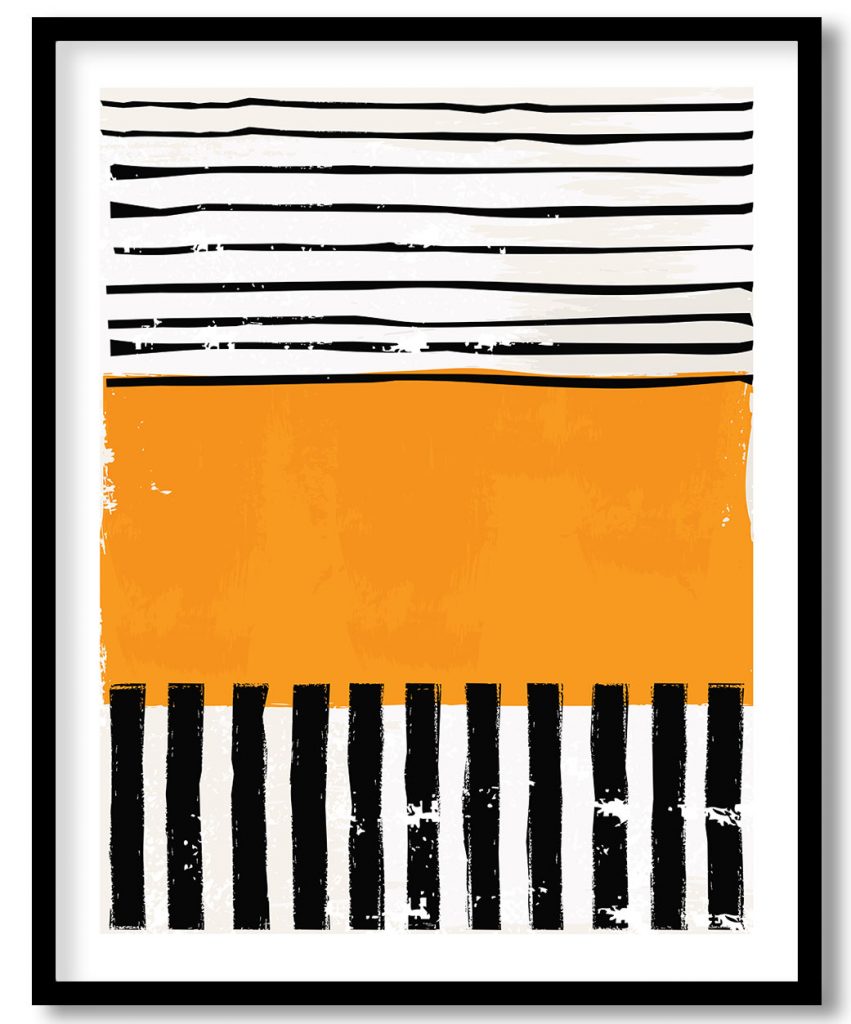 Yellow black distressed line drawing abstract geometry shapes mid century Scandinavian