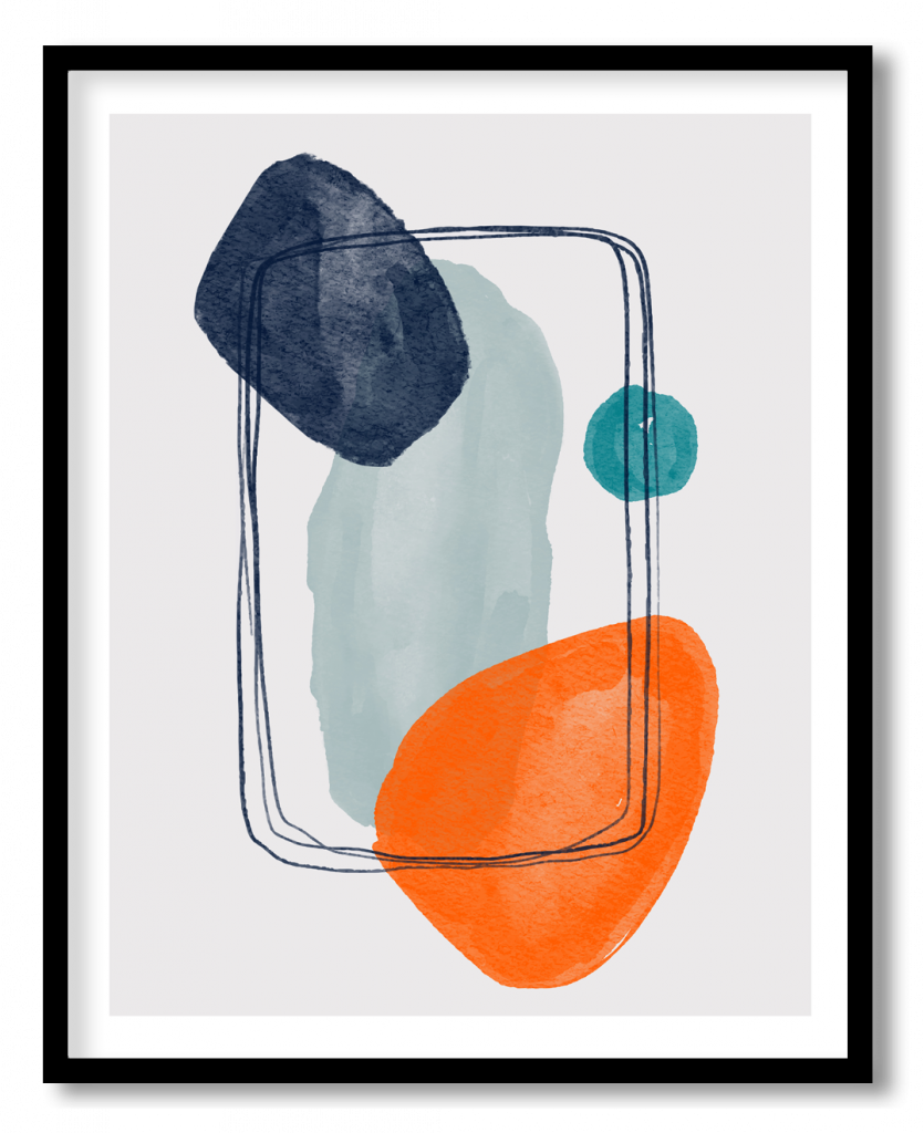 Orange and light blue grunge watercolor abstract #14