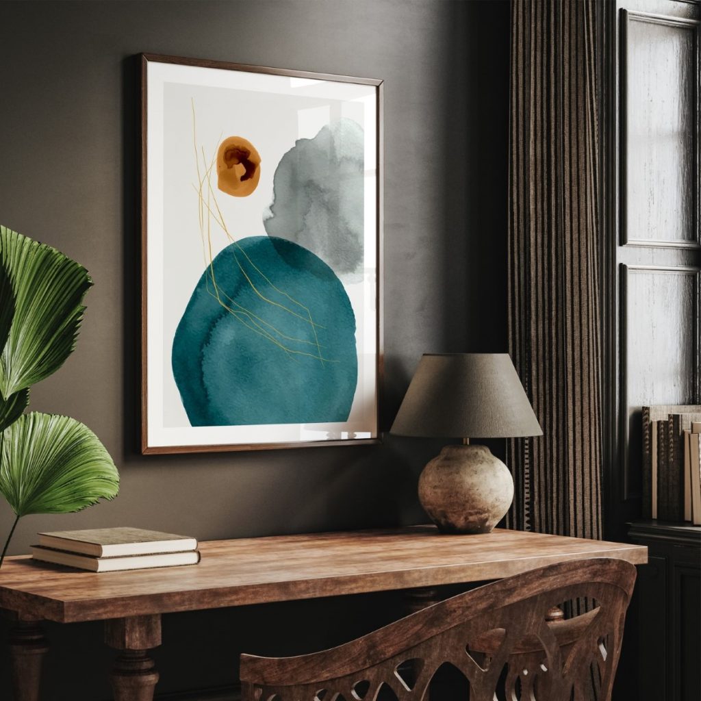 Abstract Watercolor Shapes Golden Lines – Home Decor