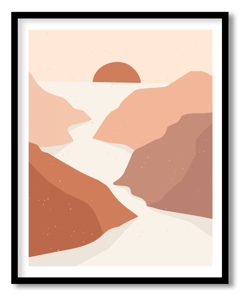 Abstract boho sunset river mountain