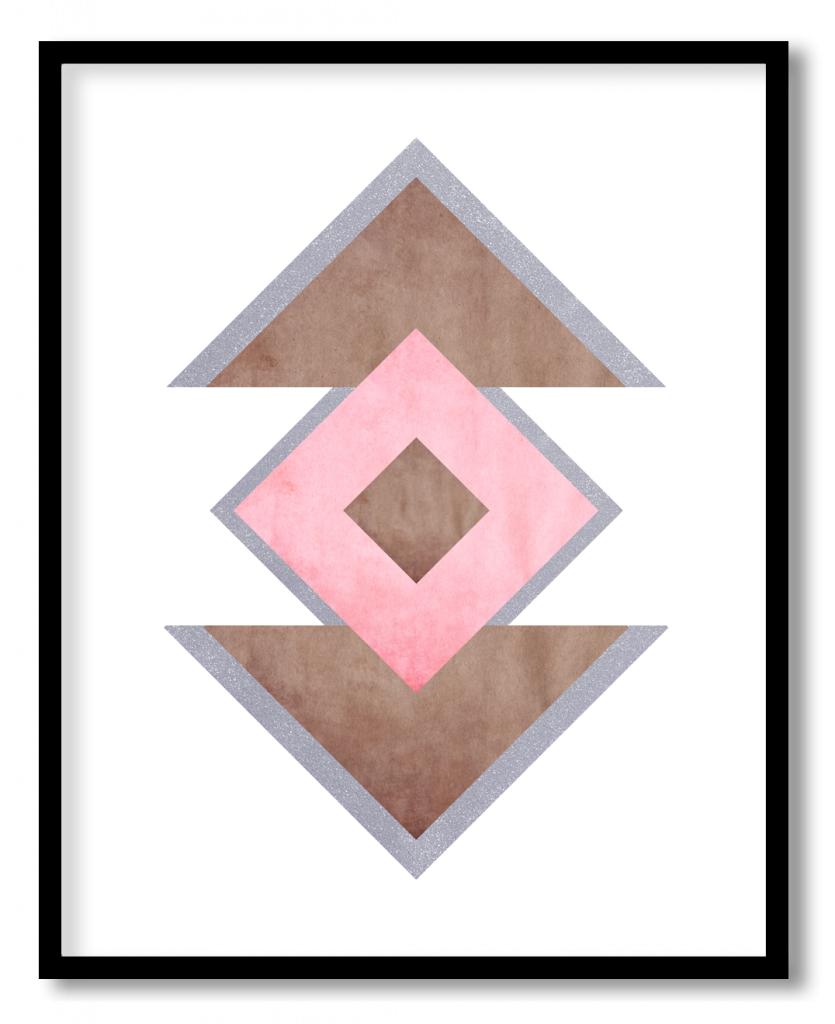 Pink geometrical Scandinavian triptych triangles #98