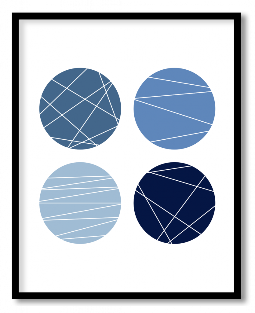 Blue circle white line drawing geometric shapes