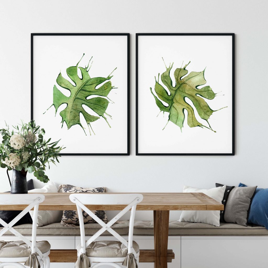 Botanical Green Monstera Leaves – Wall Art