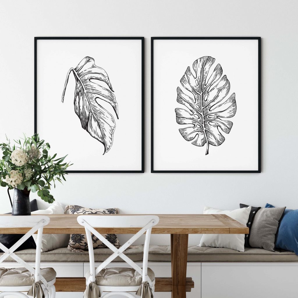 Botanical Two Monstera Leaves – Home Decor