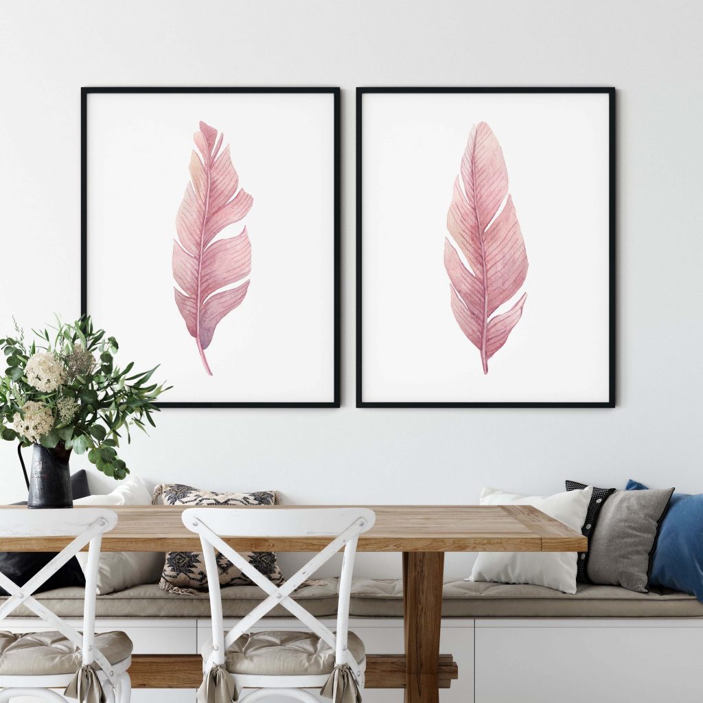Botanical Two Pink Feathers – Wall Hanging