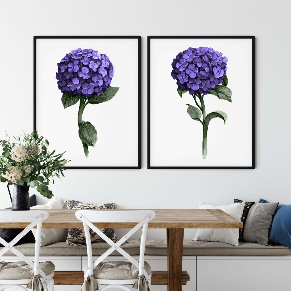 Botanical Two Purple Hydrangeas – Wall Painting