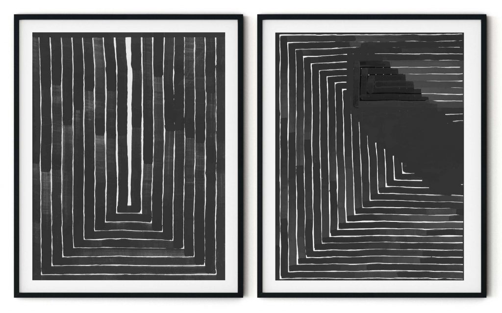 Set of 2 black Scandinavian abstract