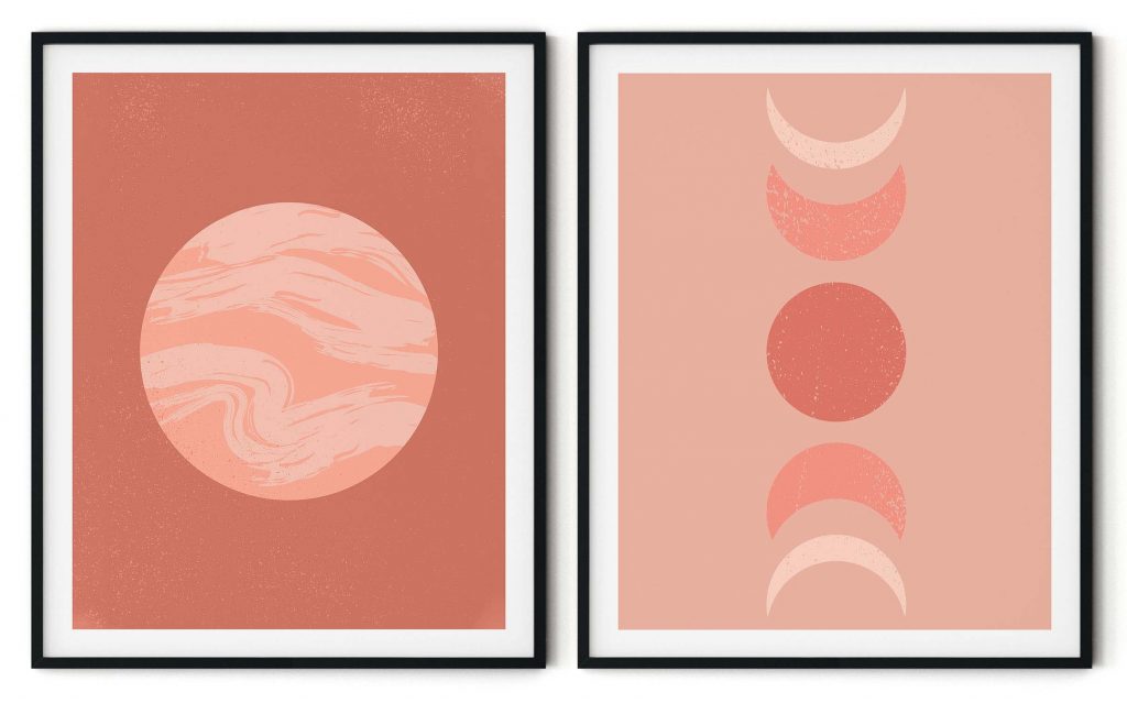 Set of 2 boho sun and moon