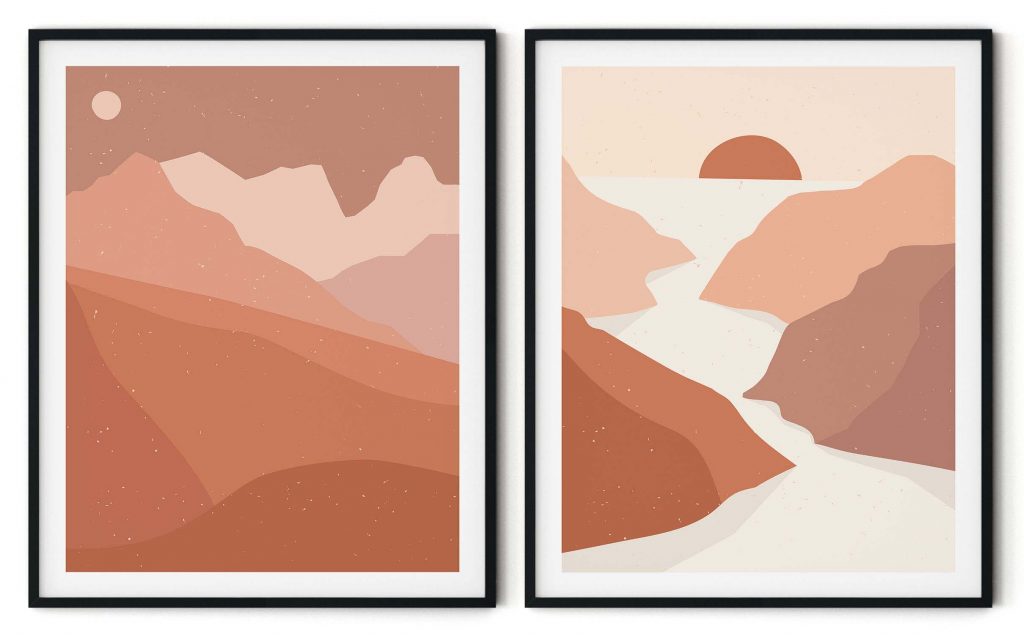 Set of 2 boho mountain and river landscape