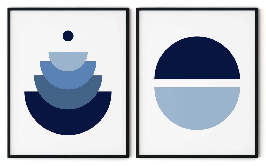 Set of 2 minimalist blue circle geometric shapes