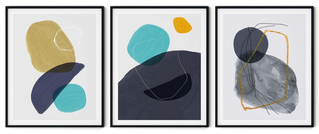 Set of 3 navy blue watercolor abstract