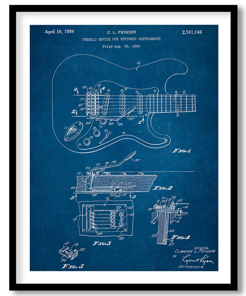 Tremolo device for stringed instruments 1954 blueprint