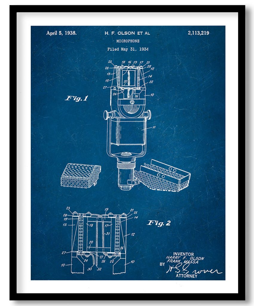 Vintage microphone 1938 blueprint