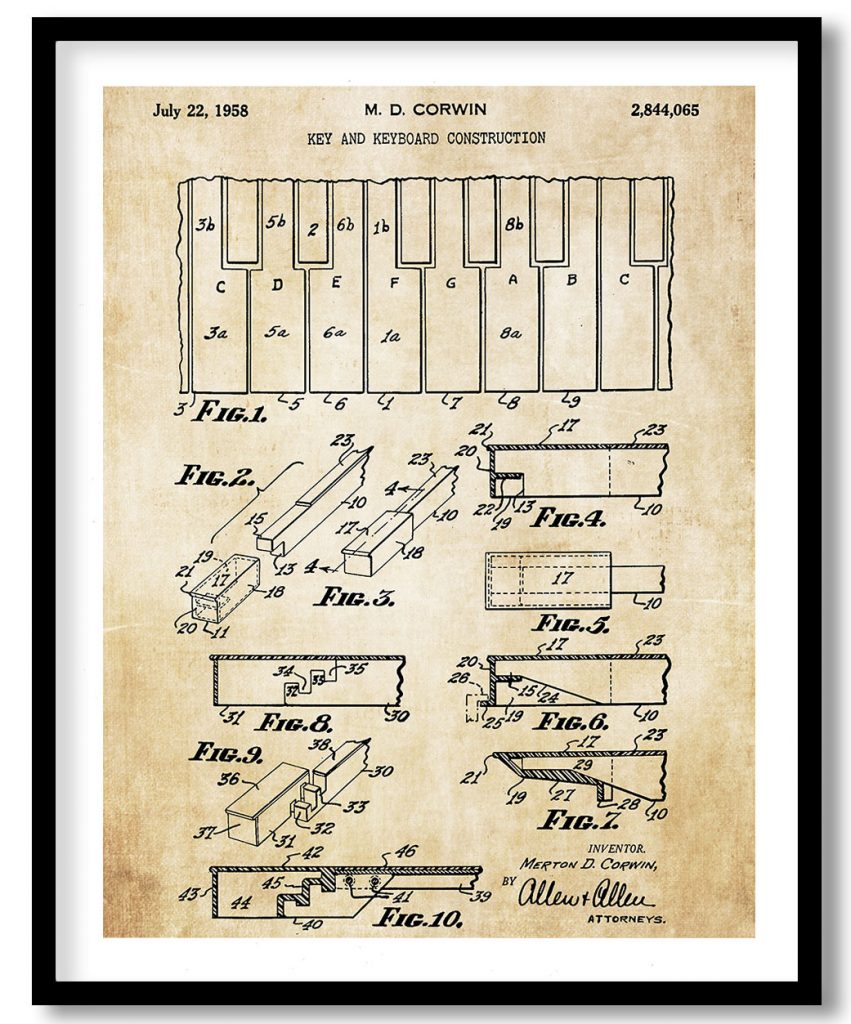 Piano key and keyboard construction 1958 vintage