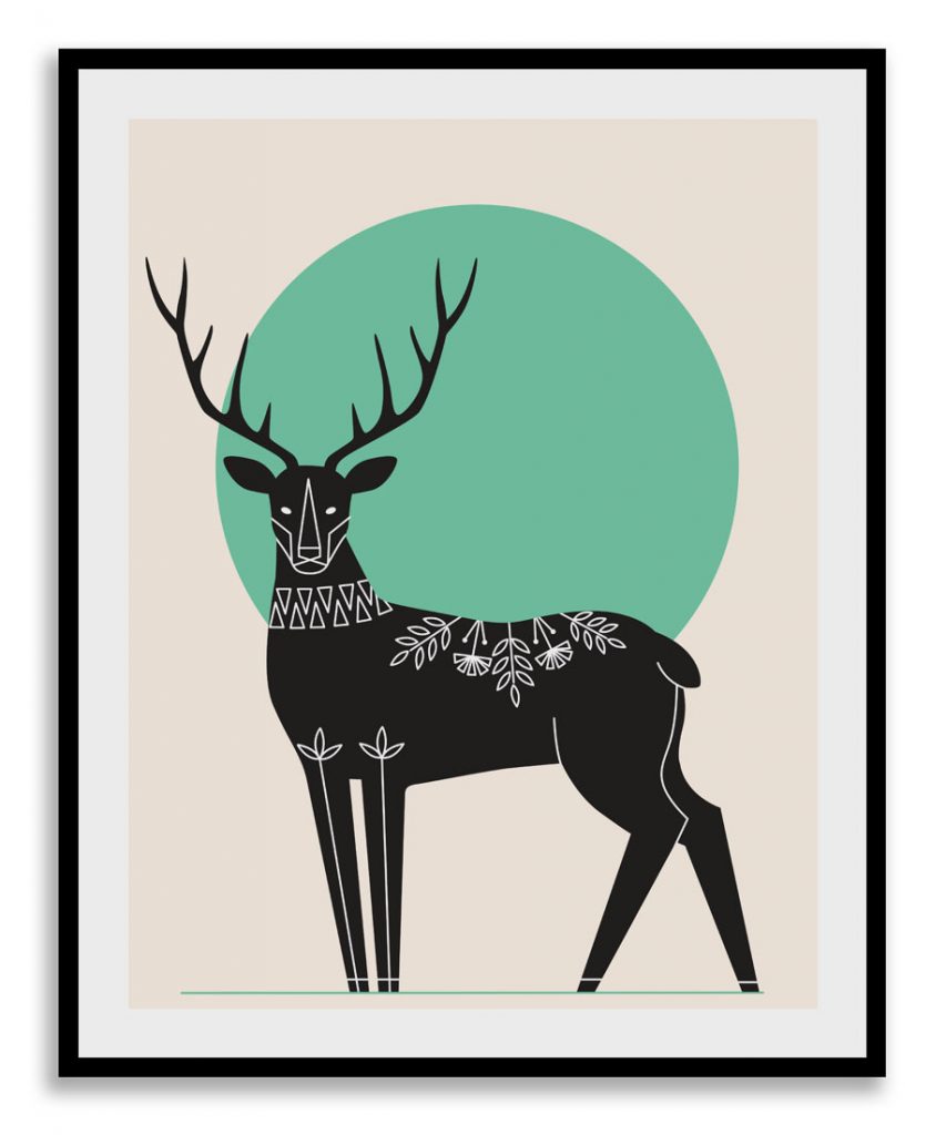 Abstract circled black deer
