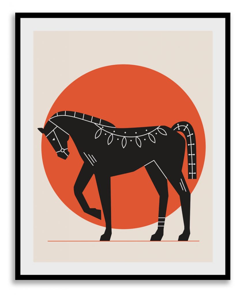 Abstract circled black horse
