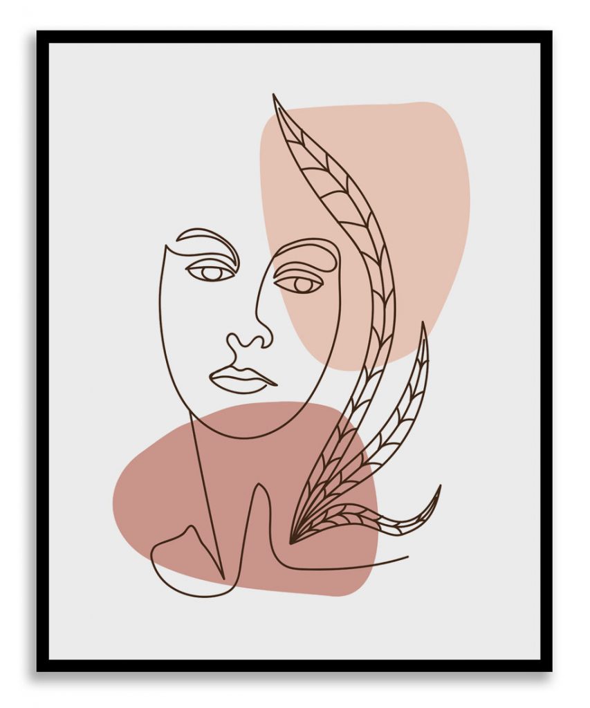 Abstract line drawing floral face figure #12