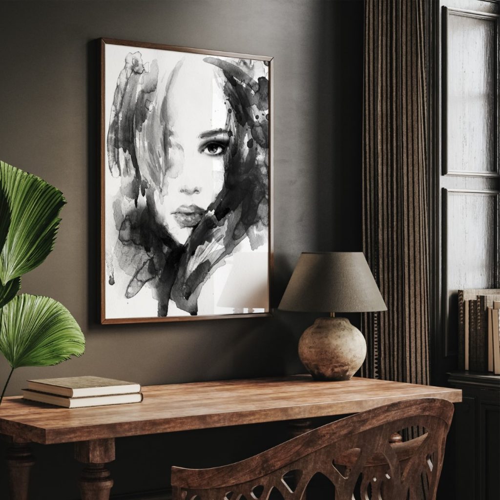 Abstract Black and White Woman Portrait – Wall Decor