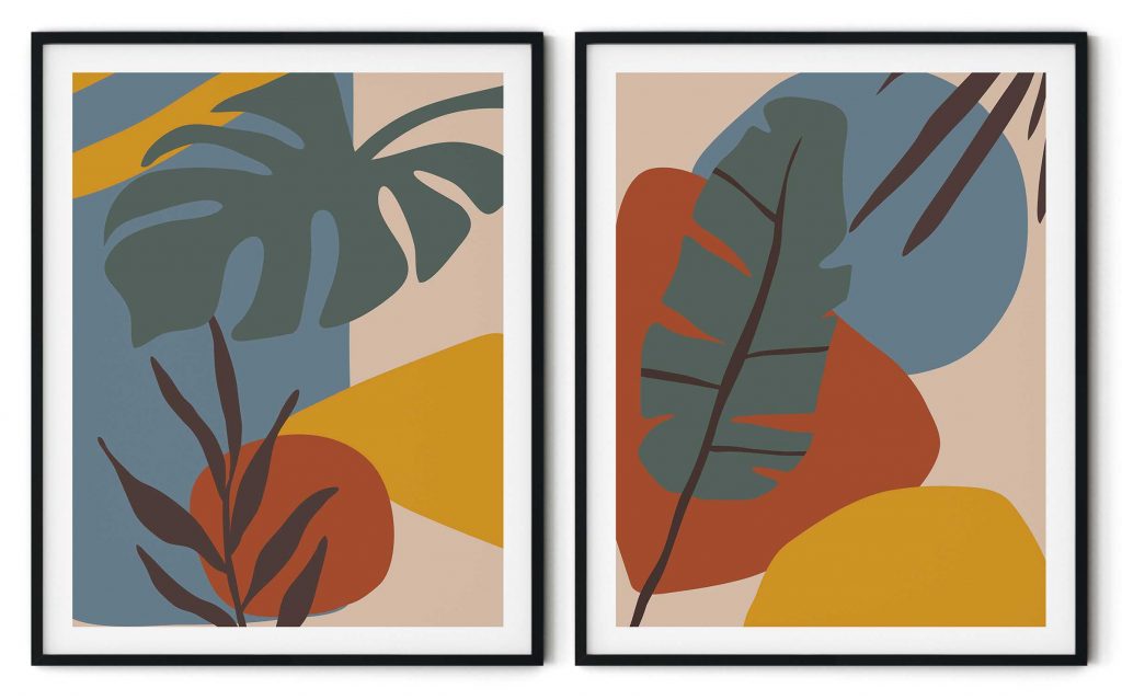 Set of 2 boho botanical abstract
