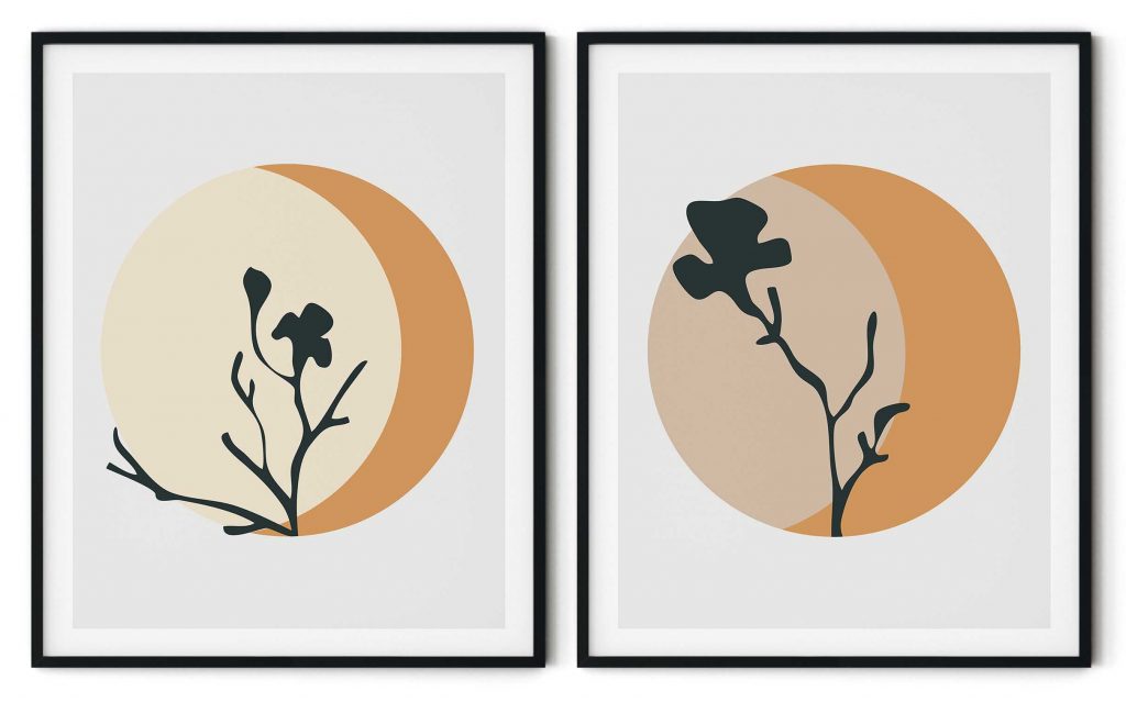 Set of 2 abstract circle botanical