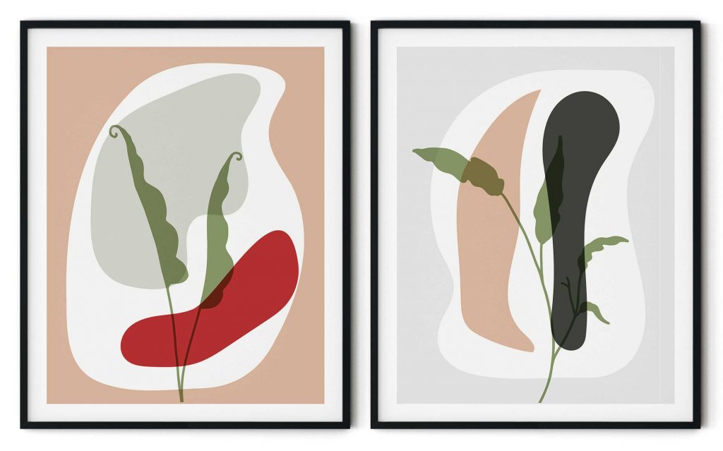 Set of 2 abstract botanical minimalist