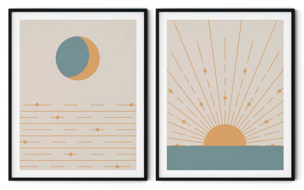 Set of 2 abstract boho sun